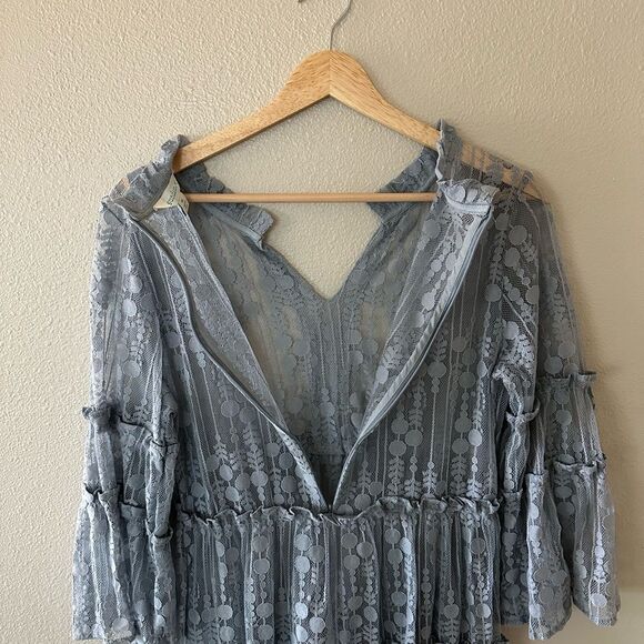 Sundance Ellery Lace Sheer Boho Tiered Bell Sleeve Dress Size S Petite - Picture 8 of 8